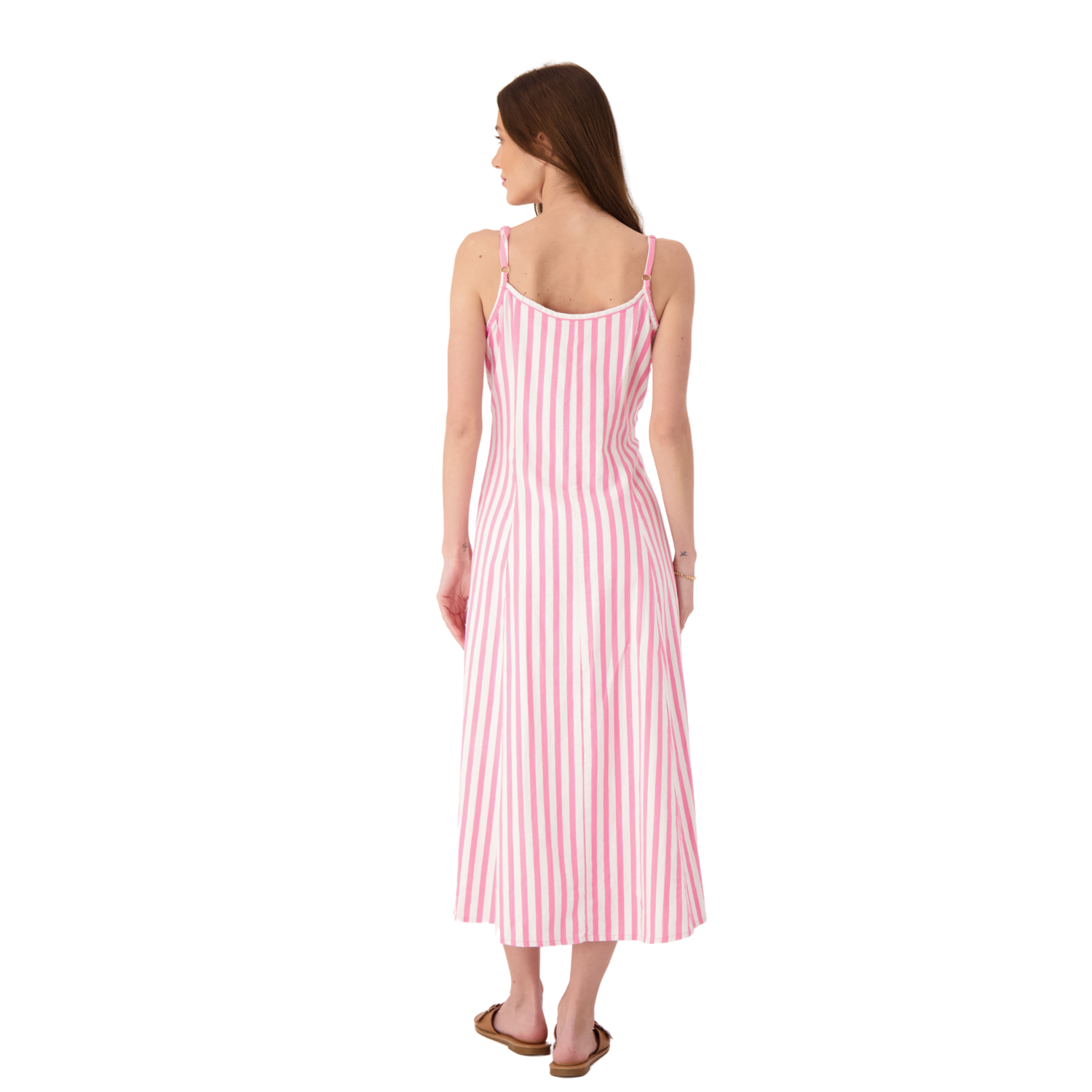 Rosé Linen Striped Sleevless long dress