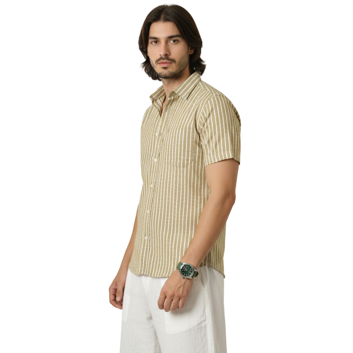 Sage Riviera Linen Stripe Shirt