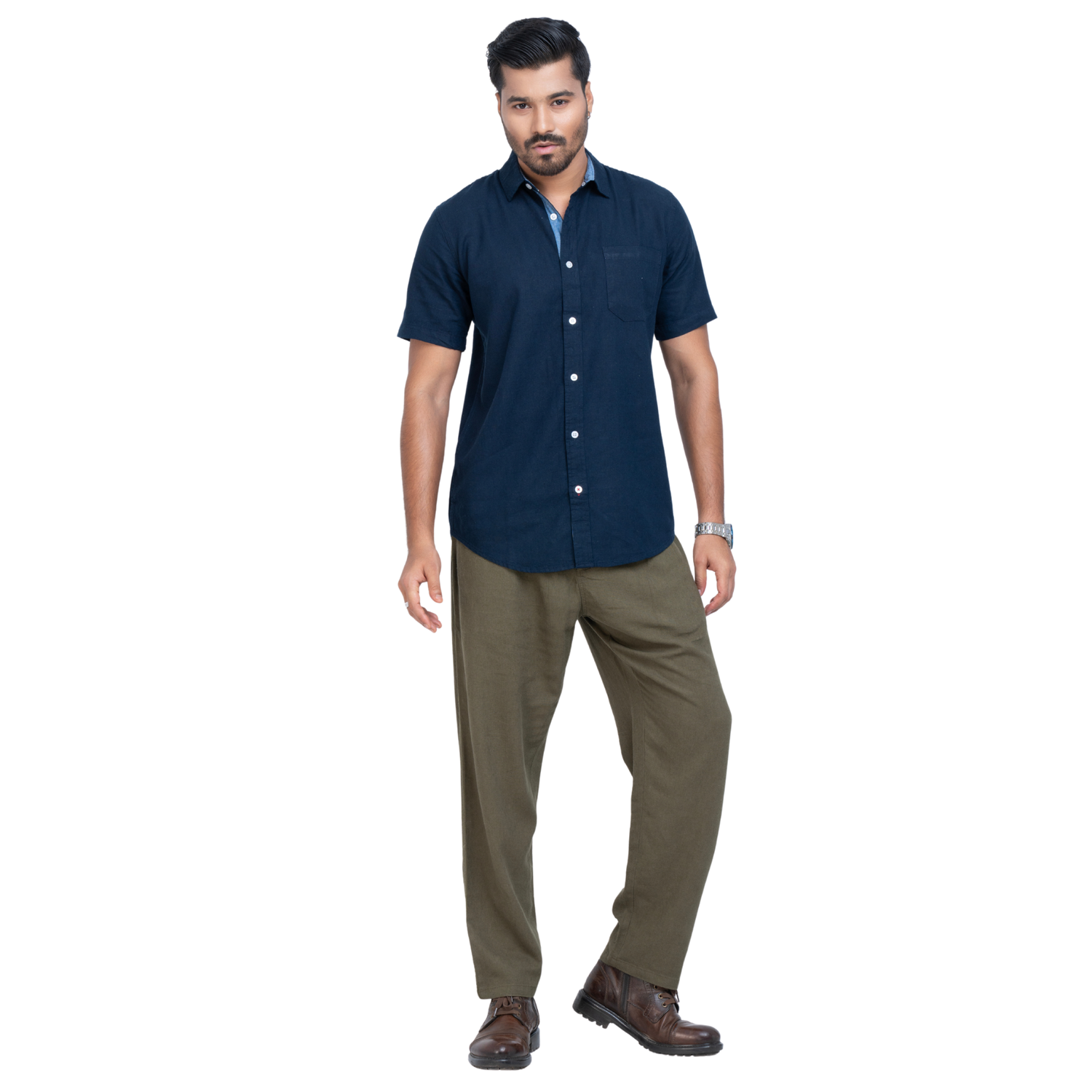 Dark Nevy Linen Short Sleeve Shurt