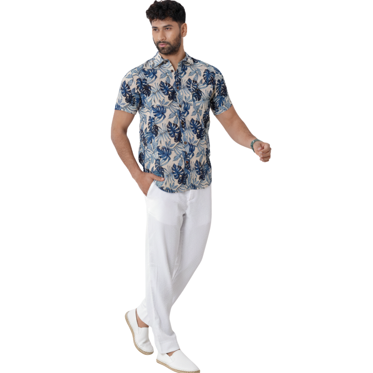 Ocean Palm Printed Linen Shirt