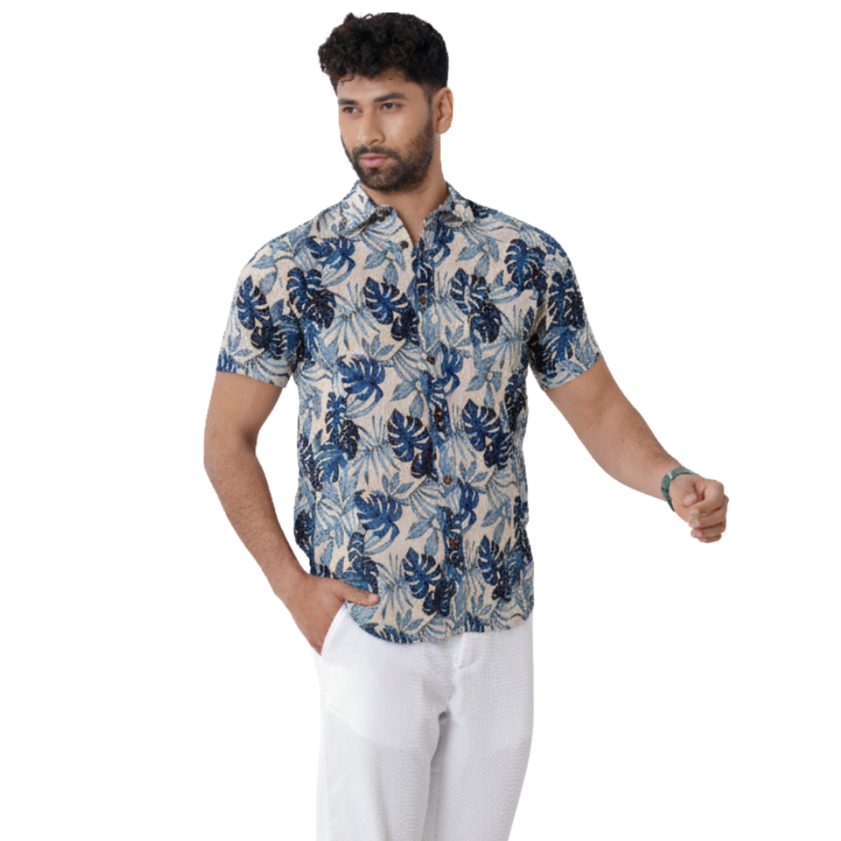 Ocean Palm Printed Linen Shirt