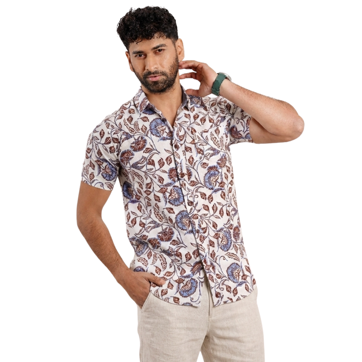 Sage Coast Linen Printed Shirt