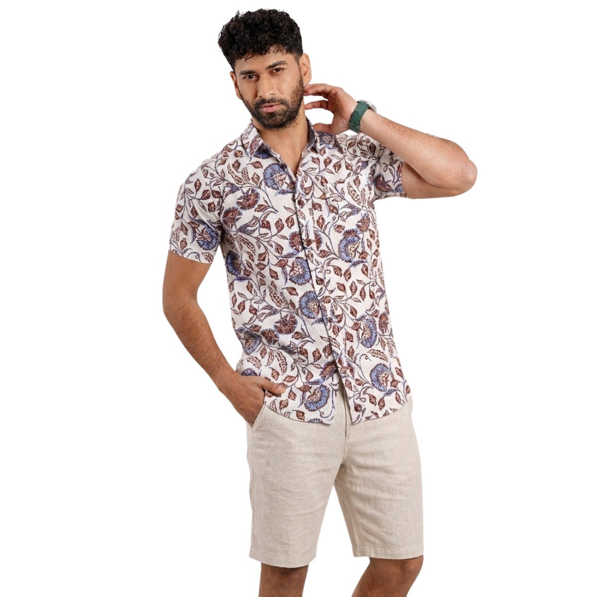 Sage Coast Linen Printed Shirt
