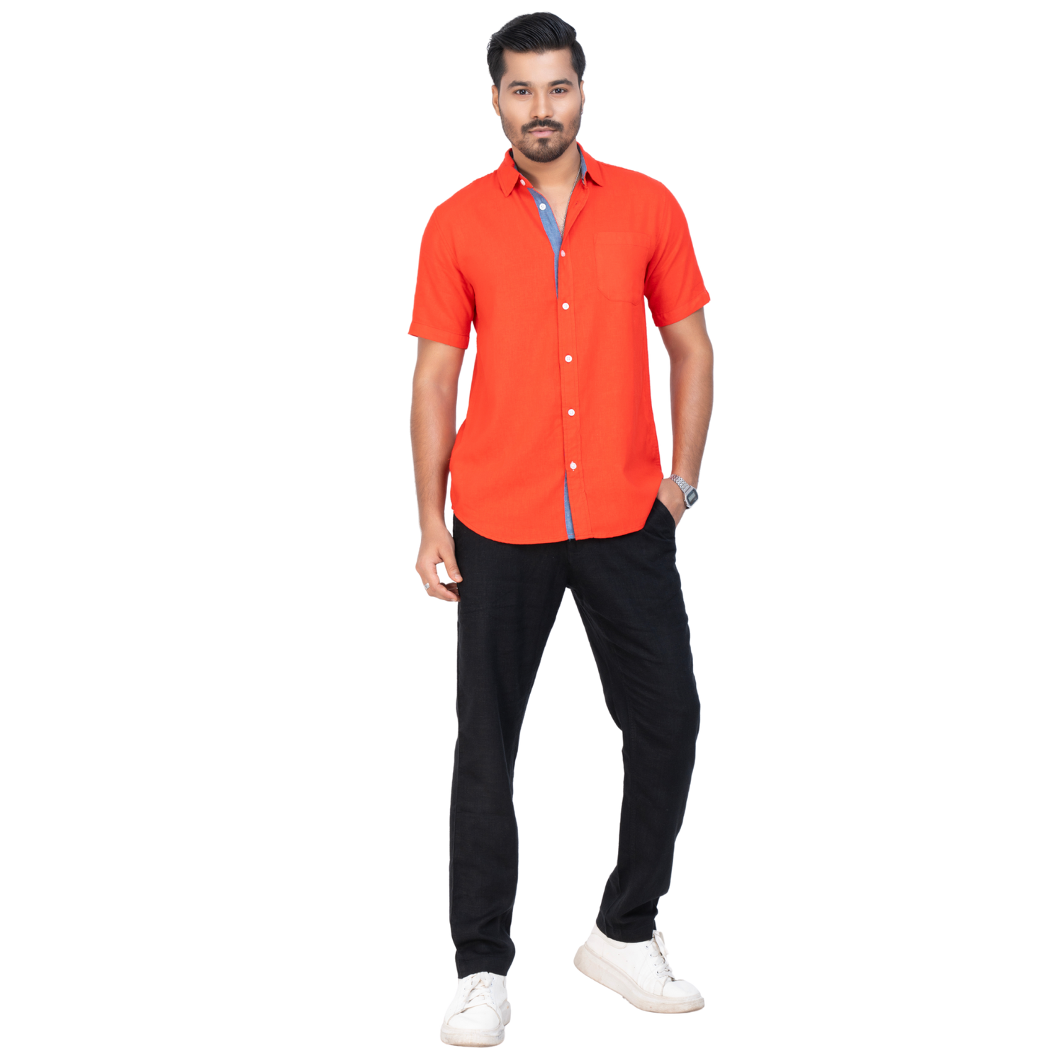 Valentine Red Linen Short Sleeve Men's Shirt