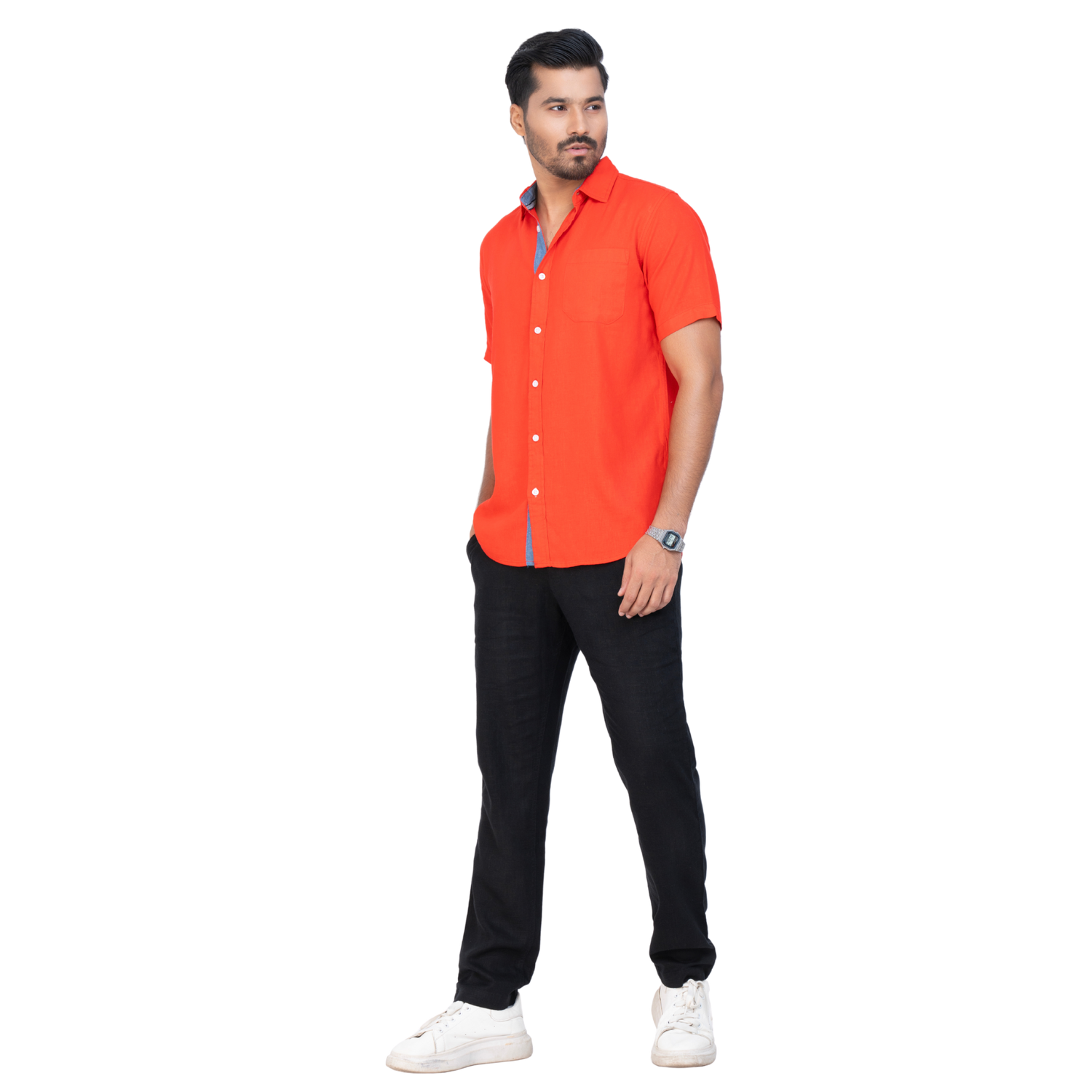 Valentine Red Linen Short Sleeve Men's Shirt