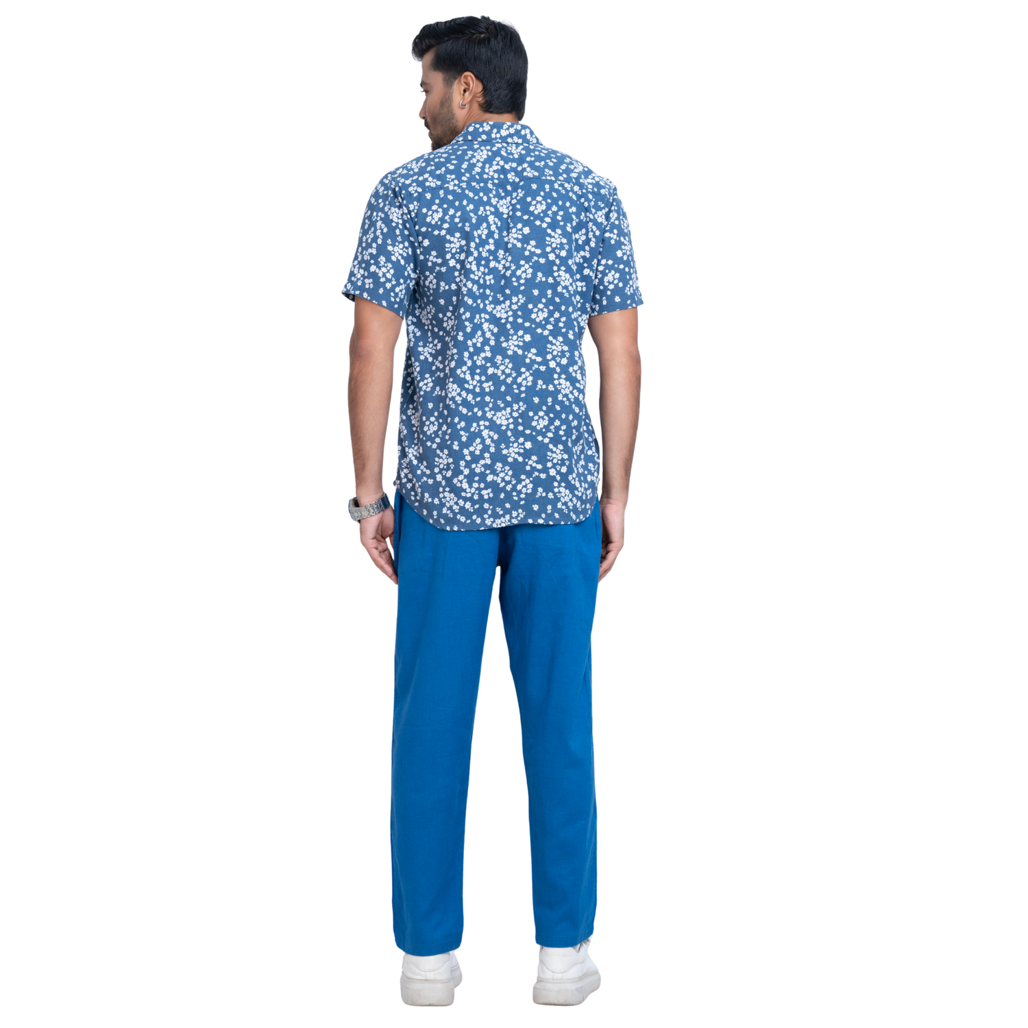 Linen blue Printed Men's Shirt