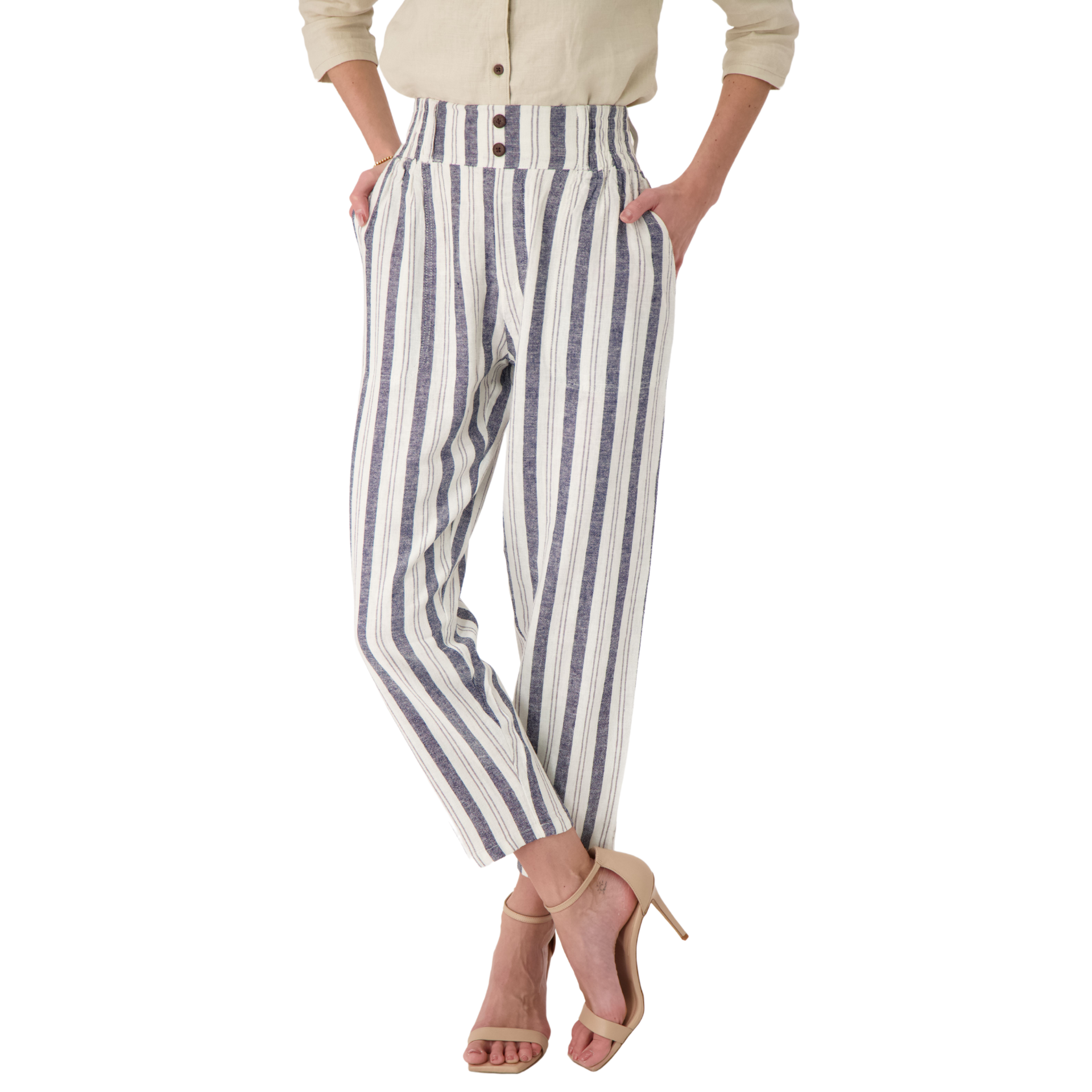 Silver High-Waist Linen Pants