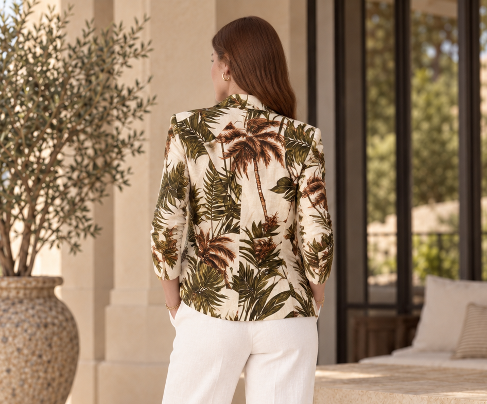 Élodie Palm Linen Blazer