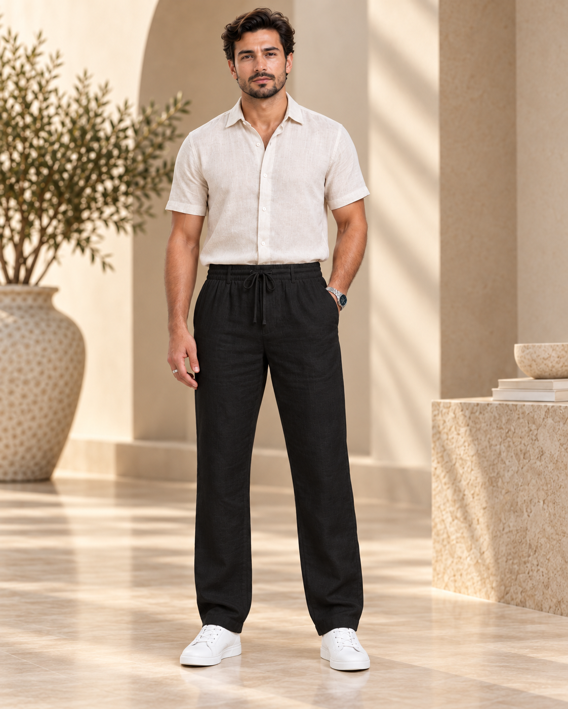 Men’s Classic Black Linen Trousers