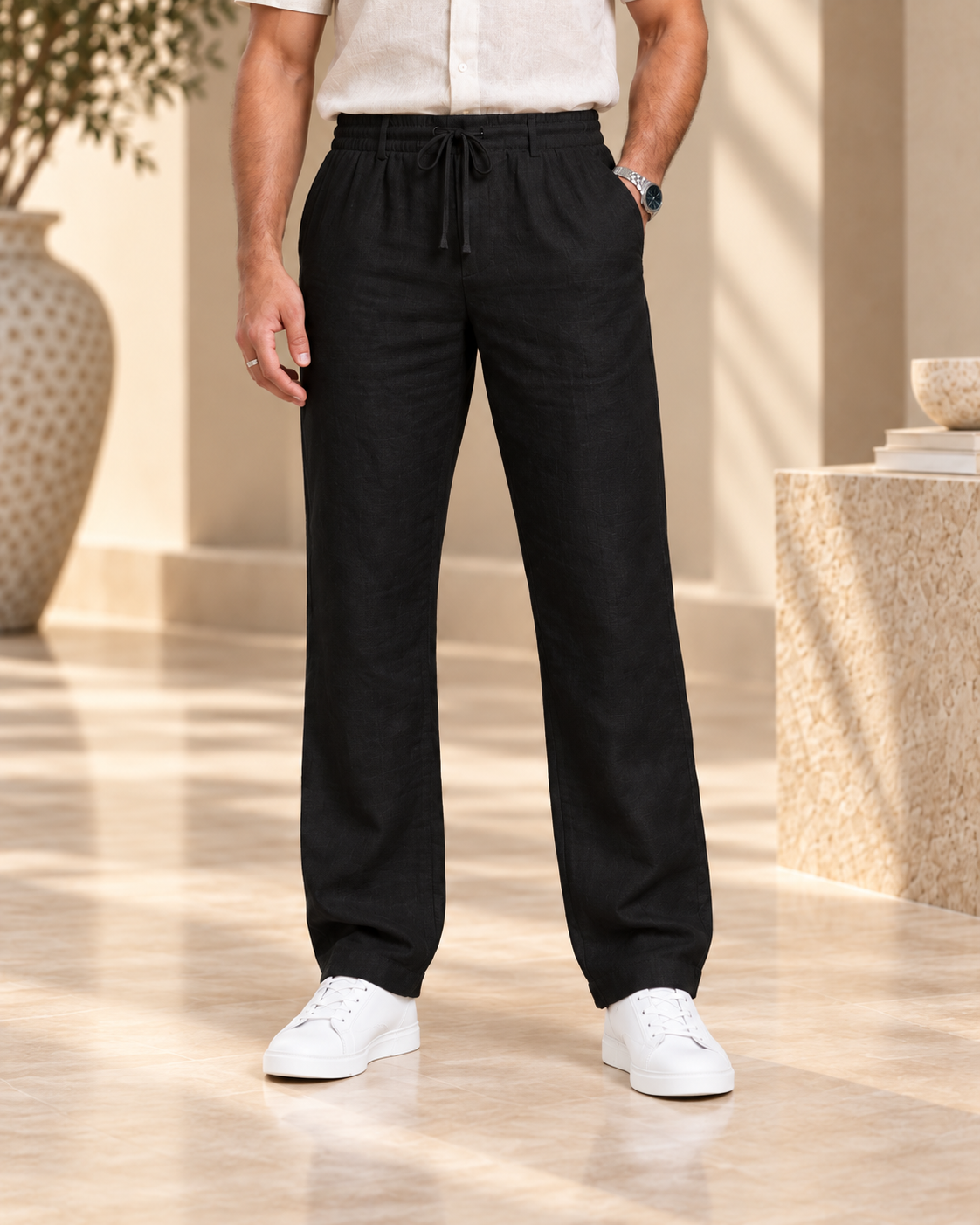 Men’s Classic Black Linen Trousers