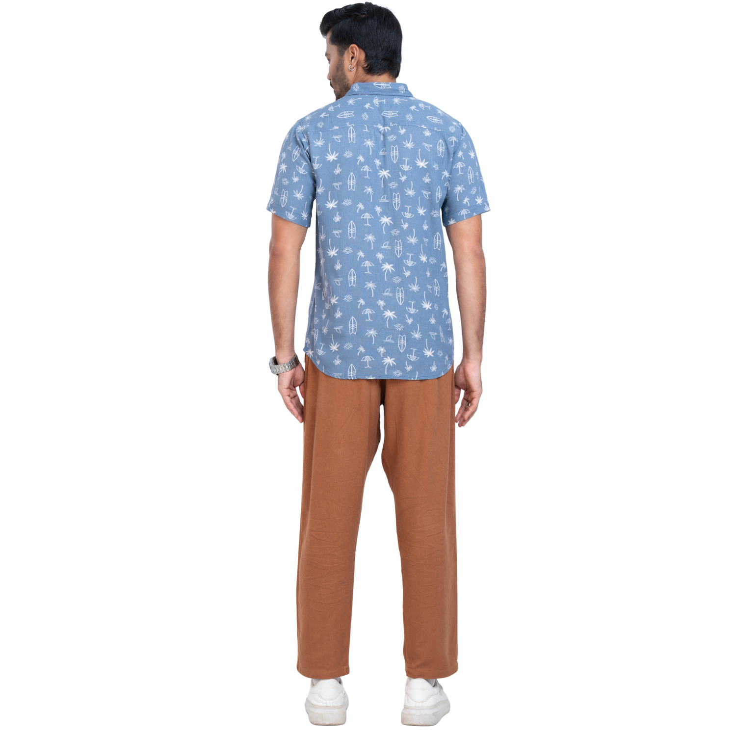 Linen Denim blue Printed Linen Shirt