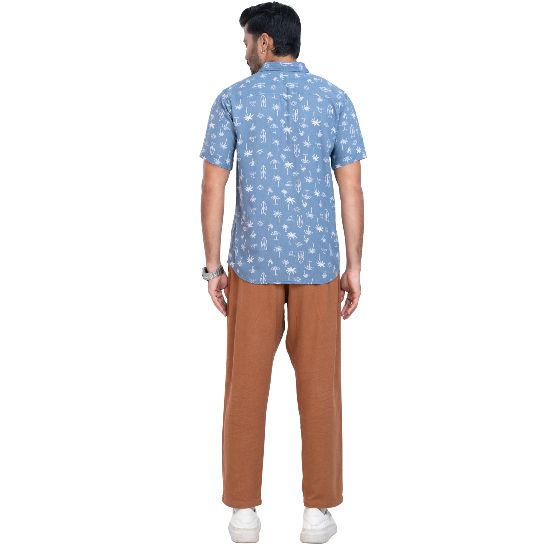 Linen Denim blue Printed Linen Shirt