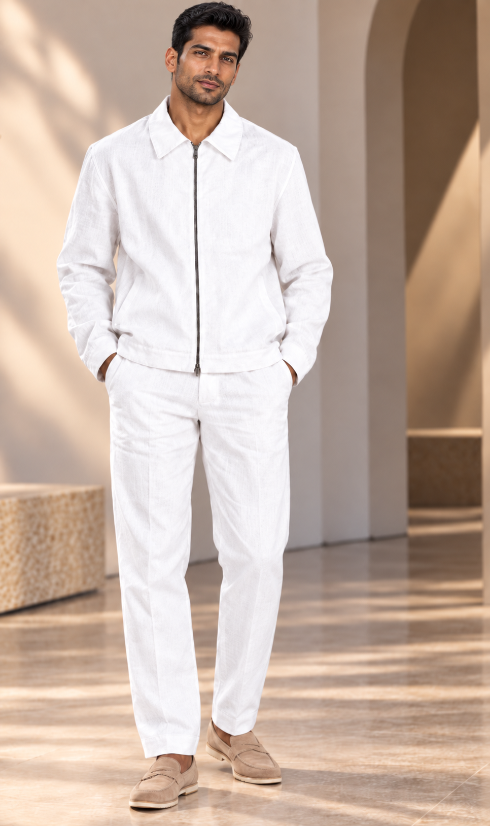Harrington White Linen Jacket