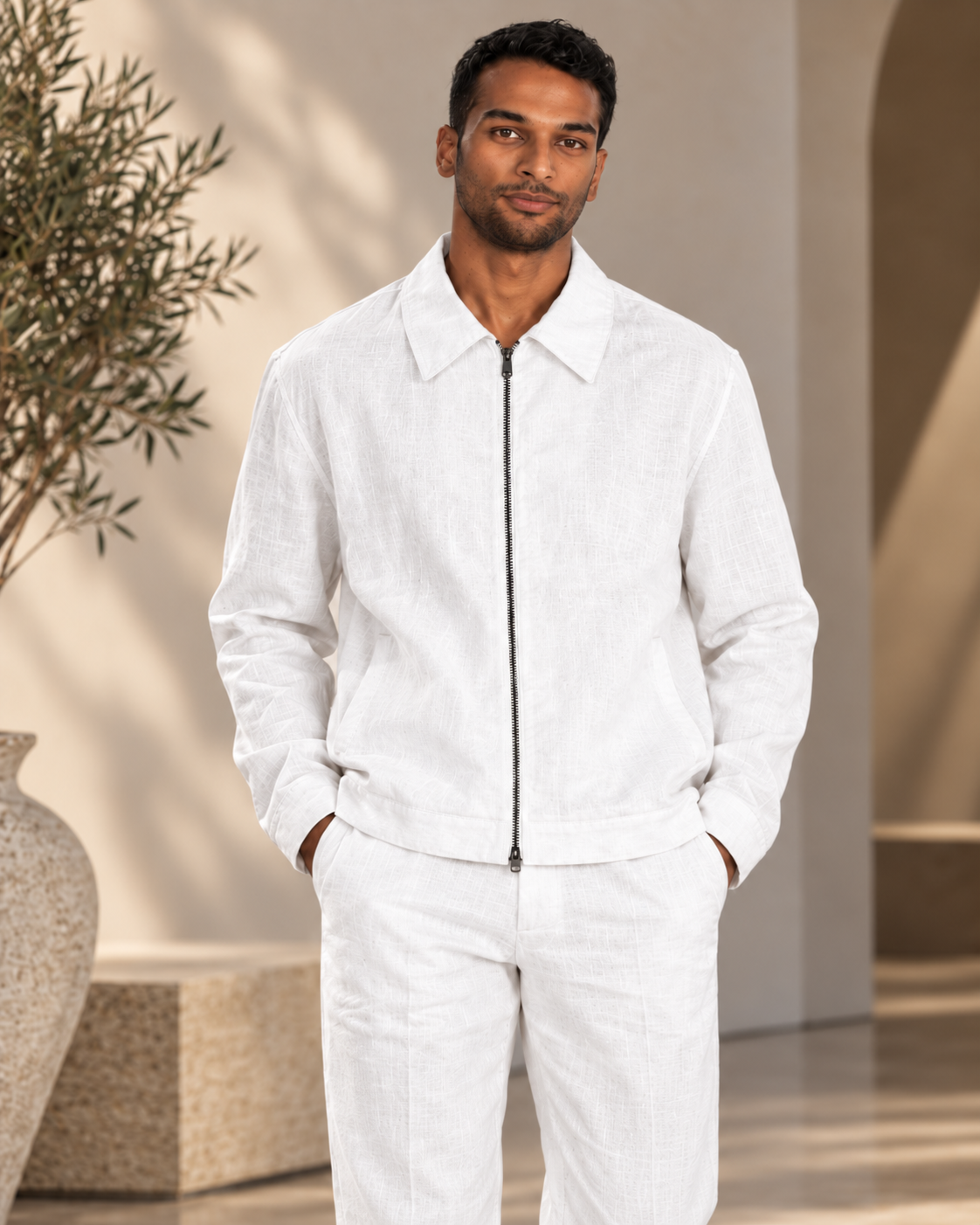 Harrington White Linen Jacket