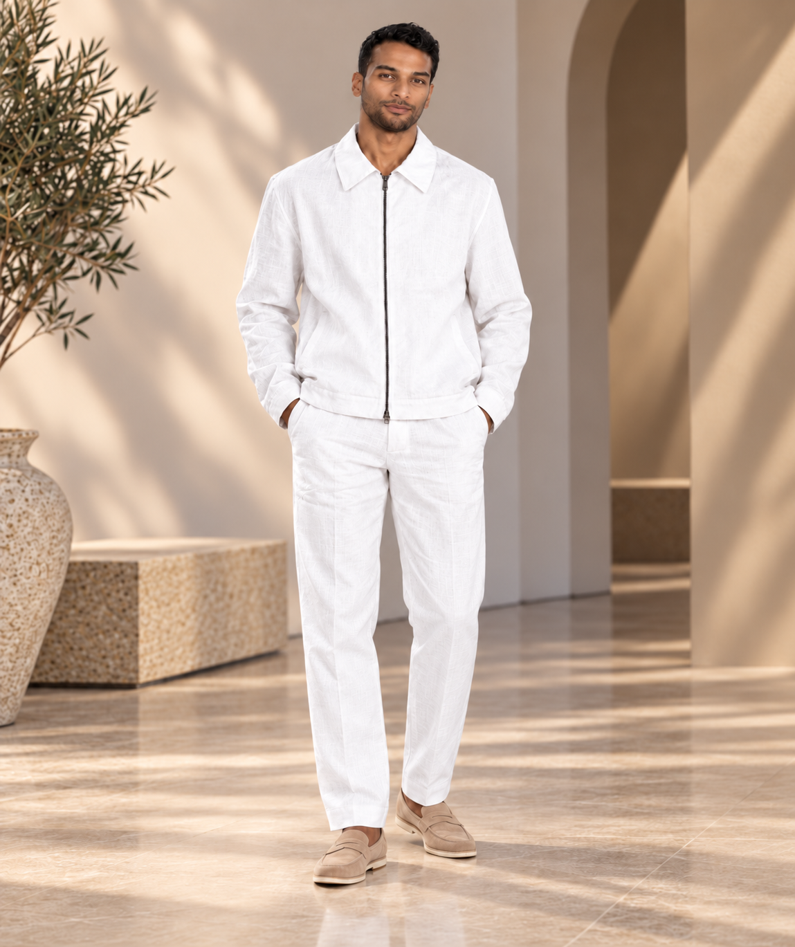Harrington White Linen Jacket