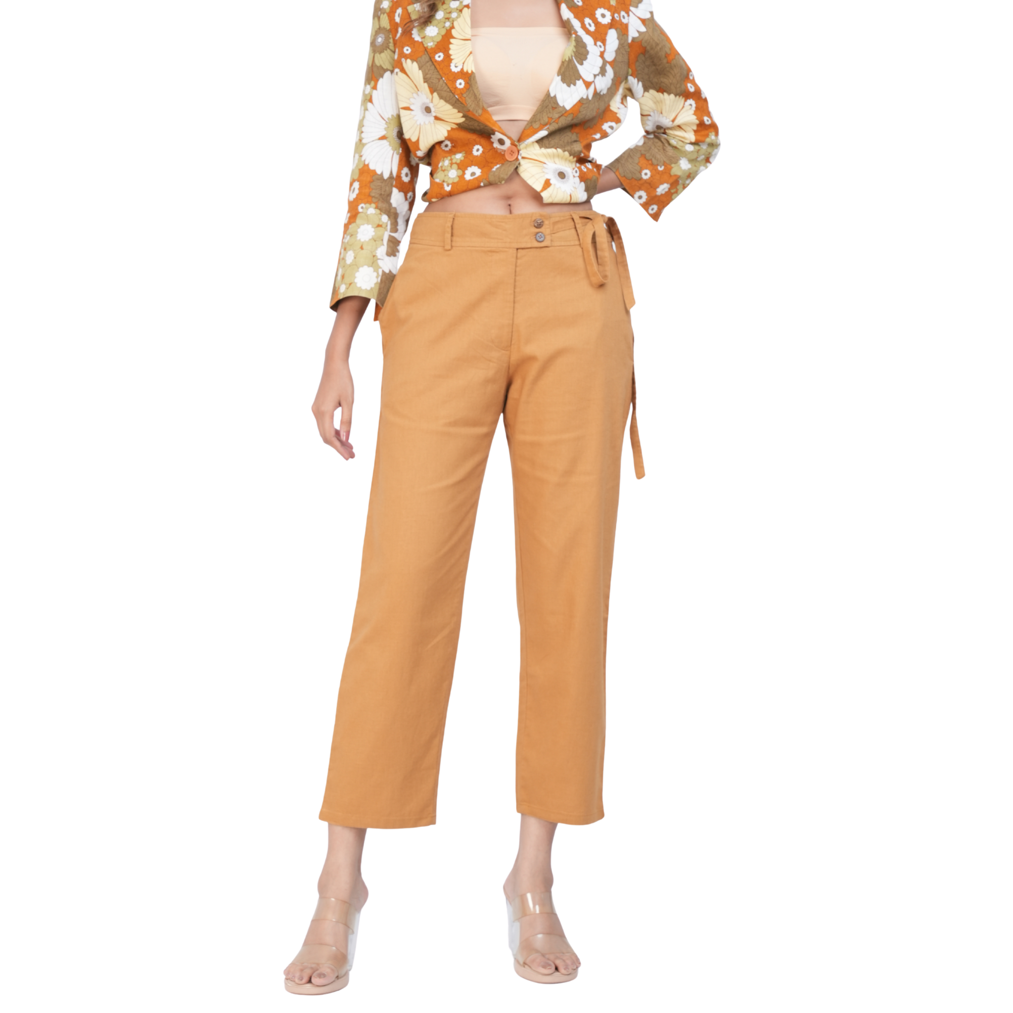 Luna Linen Tie-Waist Pants – Mustard Yellow