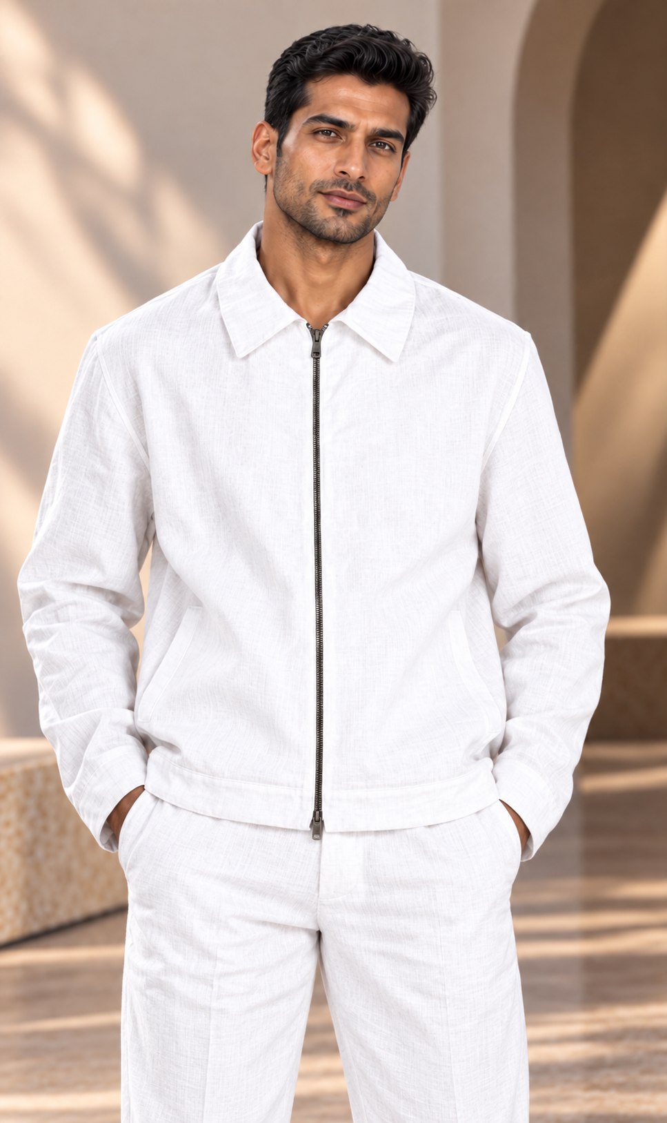 Harrington White Linen Jacket